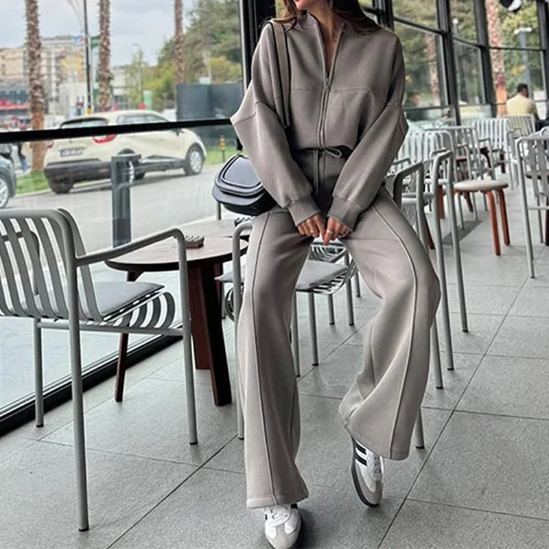 BKLD 2025 Casual Women's Tracksuit Sets Zip-up Loose Cropped Cardigan+Drawstring Sweatpants Solid Fashion Running Street Outfits.