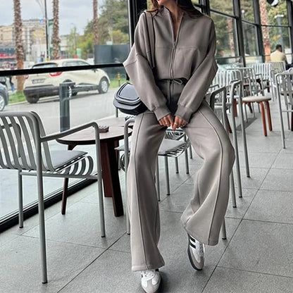 BKLD 2025 Casual Women's Tracksuit Sets Zip-up Loose Cropped Cardigan+Drawstring Sweatpants Solid Fashion Running Street Outfits.