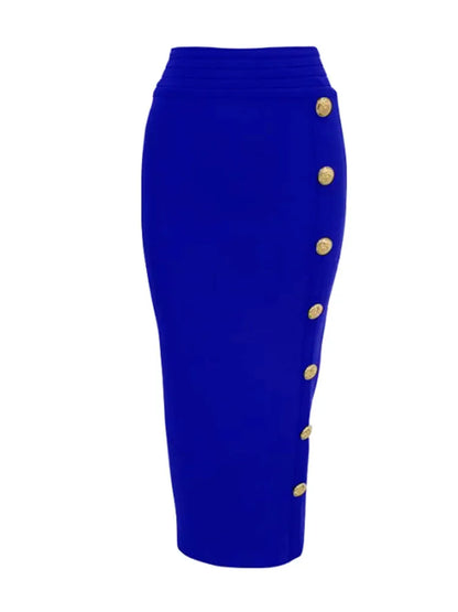 New Arrival Women Button Black Blue Red Bodycon Bandage Skirt 2024 Designer High Waist High Street Party Club Pencil Skirt 75cm.