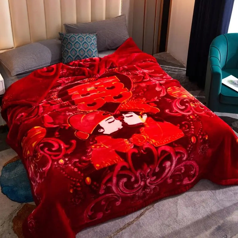 Red Rose Pattern Plush Blanket Upgraded Thickened Cold Resistant Quilt Multi Purpose Machine Wash Skin Friendly Bedding Sheet