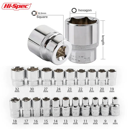 Hi-Spec 1/2" Drive Impact Socket Set Impact Wrench Sockets Cr-mo Hex Sockets CR-V  Handwerkzeuge zum Entfernen großer Innensechskantmutter
