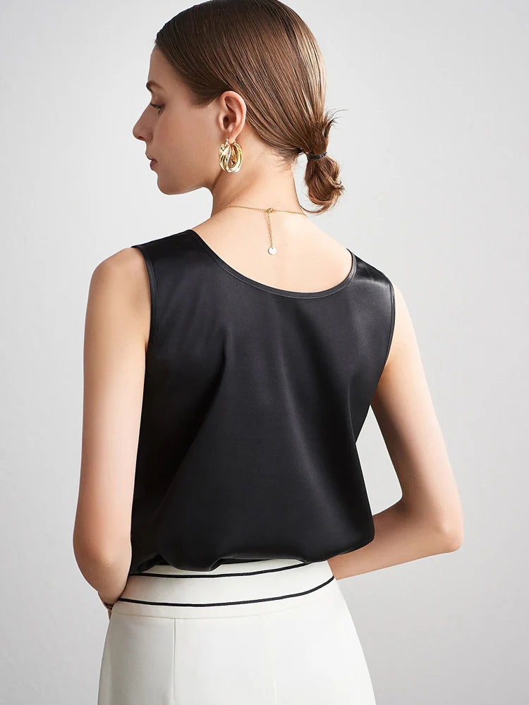 SuyaDream. Damen Basic Cozy Tanks, 100 % echte Seide, O-Ausschnitt, ärmelloses, schickes T-Shirt, 2025, solide Sommerwesten, Weiß, Rosa, Beige.