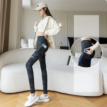 Women Camo Shark Pants High Waist Pocket Leggings Big Size Stretchy Casual Pants Fashion Skinny Yoga Fitness Pants.