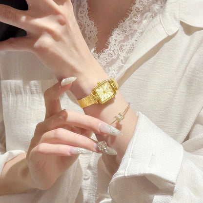 GEDI Gold Stainless Steel Quartz Watch Square Woman High-End Vintage Light Luxury Elegant Women's Wristwatches Gift.