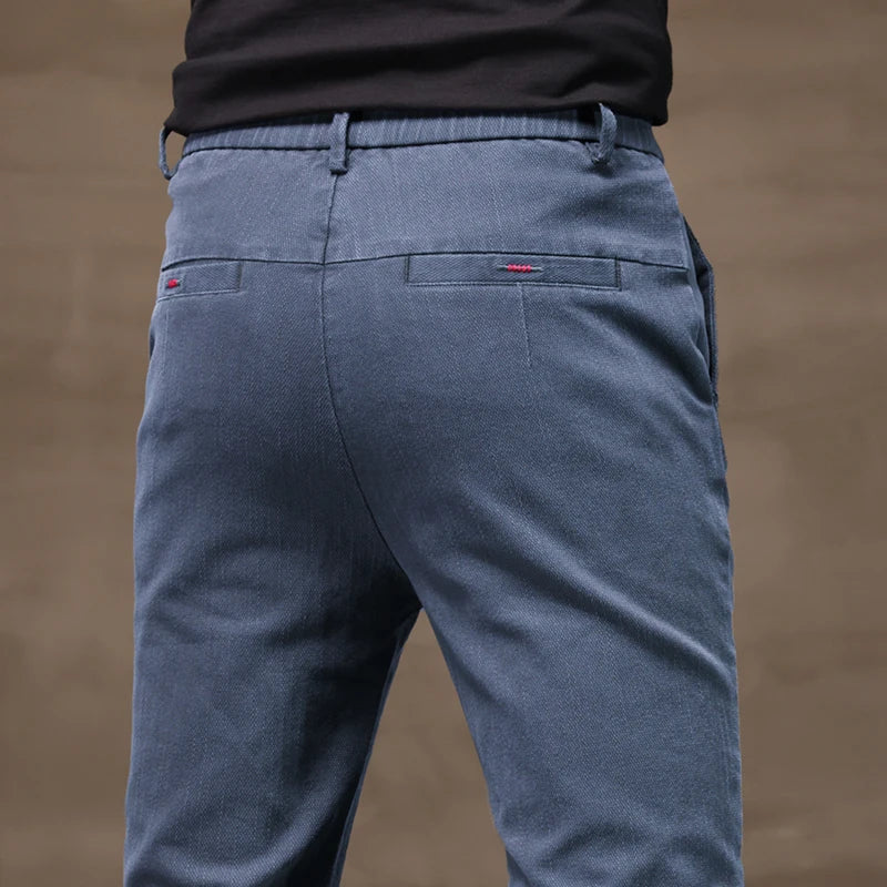 Men's Business Casual Pants Stretch Slim Fit Straight Semi-elastic Waist Trousers Solid Classic Office Work Male Clothing