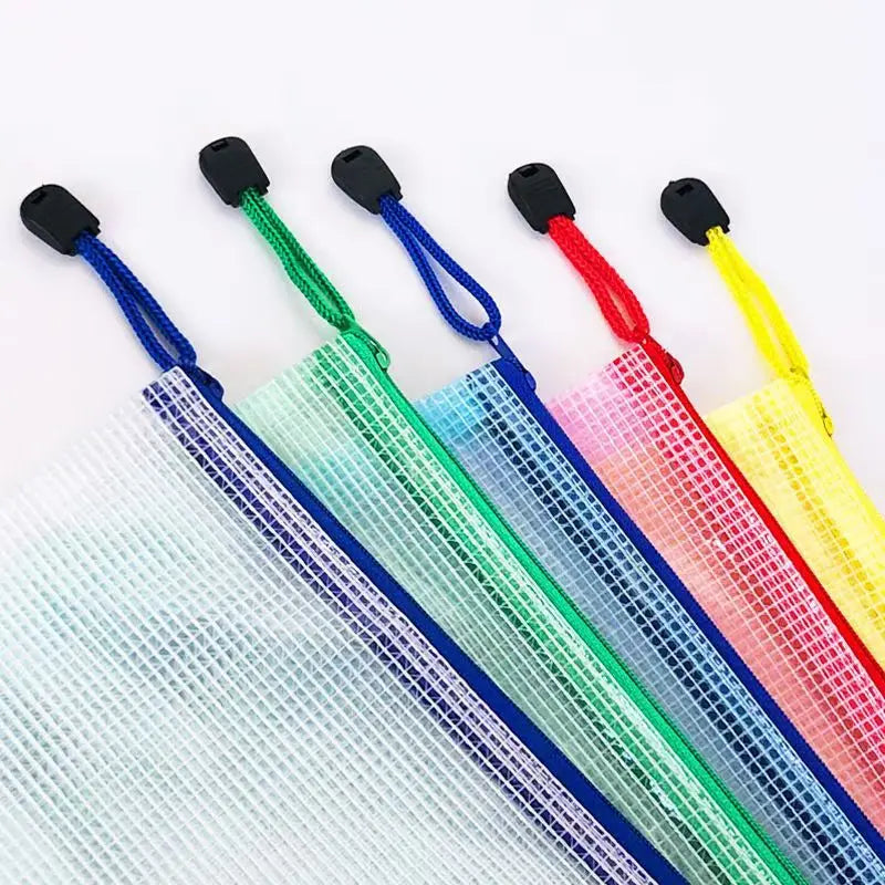 Zipper Mesh Bags A4/A5 Plastic Zipper Bags For Organizing Waterproof Clear Travel Bags Office Supplies Document，color random.