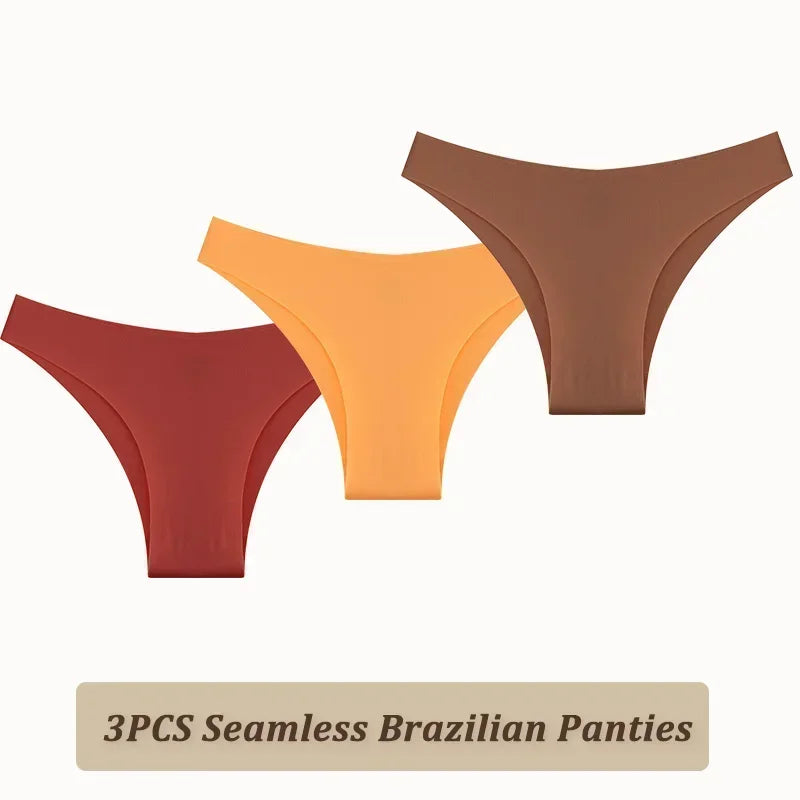 3PCS Women Seamless Brazilian Panties Ultra-thin Maillard panties Ice Silk Underwear Sexy Panty Low Waist G-string Female Solid.