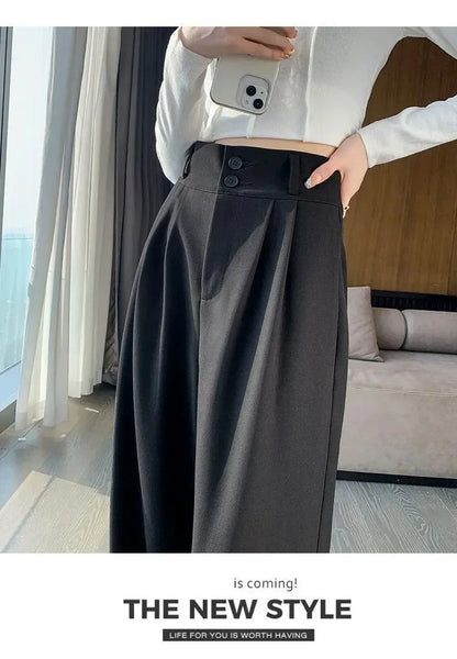 Elegante Breite Bein Hosen Frauen Koreanischen Stil Hohe Taille Schwarz Baggy Hosen Büro Damen Mode Lose Anzug Hosen Streetwear