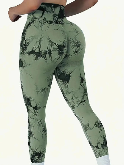Tie Dye Seamless Leggings for Women High Waist Yoga Pants Scrunch Butt Lifting Elastic Tights Wide Waistband Sports Leggings