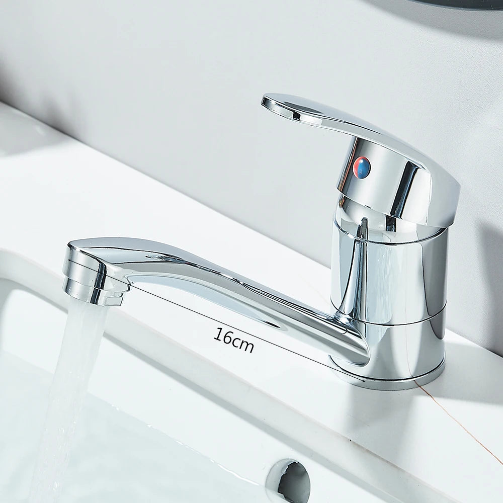 Kitchen Faucets Chrome Deck Mount Bathroom Basin Faucets Single Handle Single Hole Hot and Cold Water
