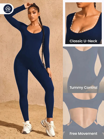 Long sleeve trousers jumpsuits, back cut design, beautiful hip line, clothing suitable for sports and exercise.