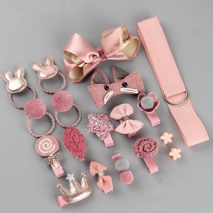 18 Pcs Hair Clip Set Cute Hair Accessories Girl Cartoon Hair Clip Headwear Bow Flower Animal Hairpin Hair Ring Box Not Included
