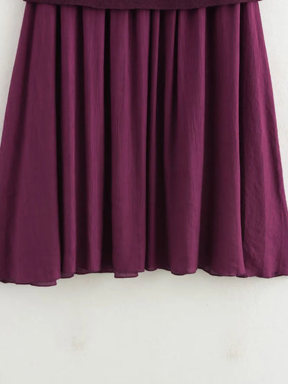 ETJ 2025 spring new  women's elegant fashion same color splicing small pleated hem high waist knit skirt