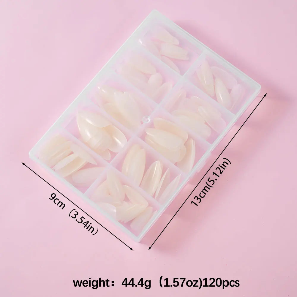 120pcs/box Red White Glossy Acrylic Medium Almond False Nails Solid Color Press-On Nails 12 Sizes Almond Artificial Fake Nails.
