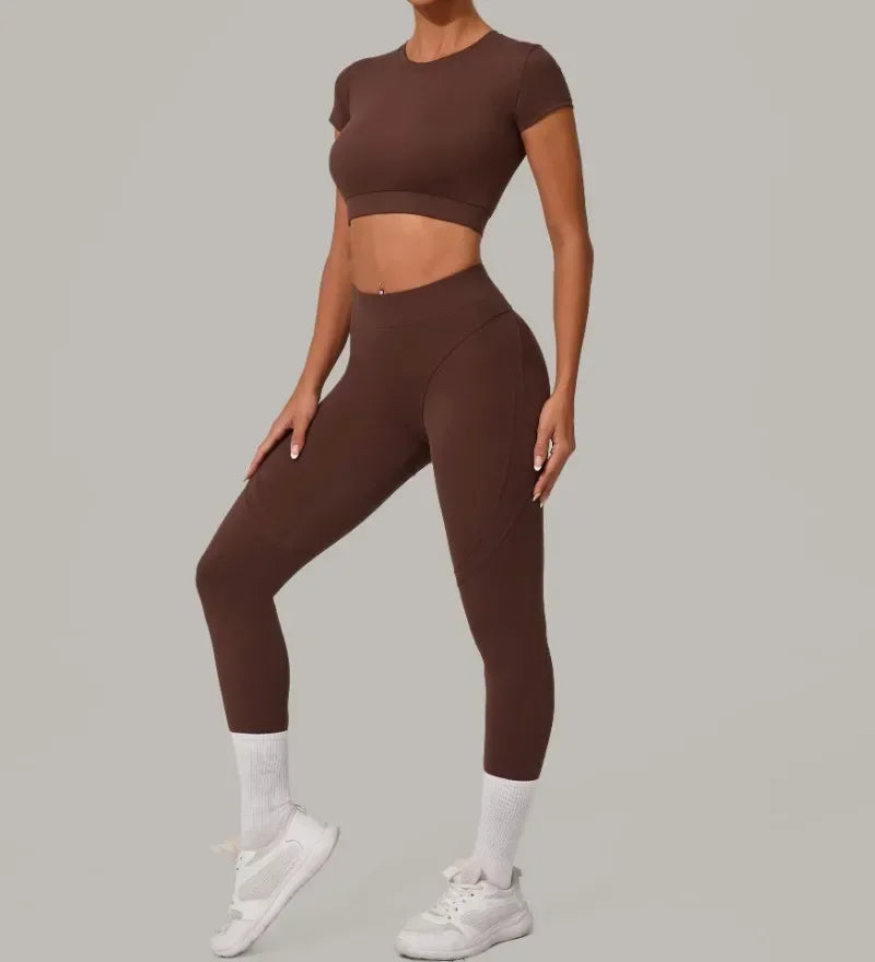 Seamless Yoga Sets Sports Fitness High Waist Hip Lift Tight Breathable Tracksuit Workout Clothing Gym Leggings Suit for Women