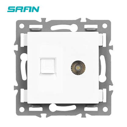 SRAN F6 Serie mehrere Rahmen Weiße Panel aus gehärtetem Glas, EU FR UN-Steckdosen und Schalter Dimmer-Lüfter-Fußlampe Rj45-Modul DIY