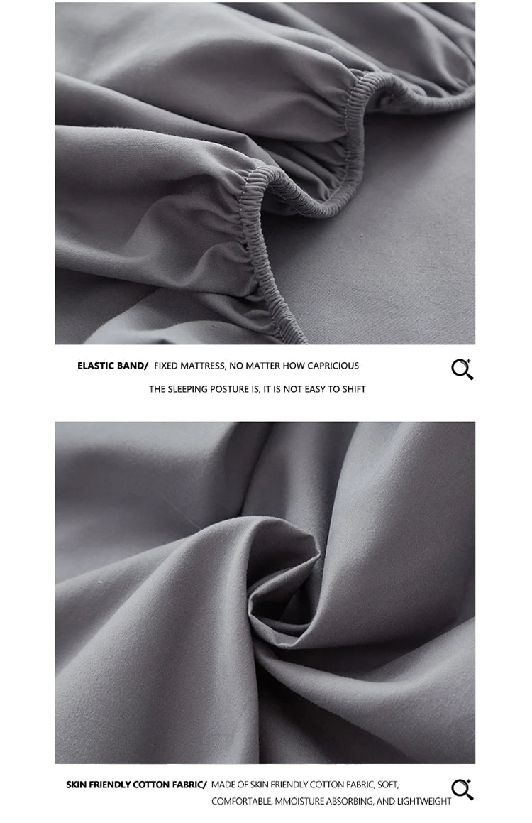 3/4pcs Solid Beding Set, Waterproof Fitted sheet & Bed Sheet & Pillowcases Soft, Queen, KIng, Full, Twin Size, White and Gray