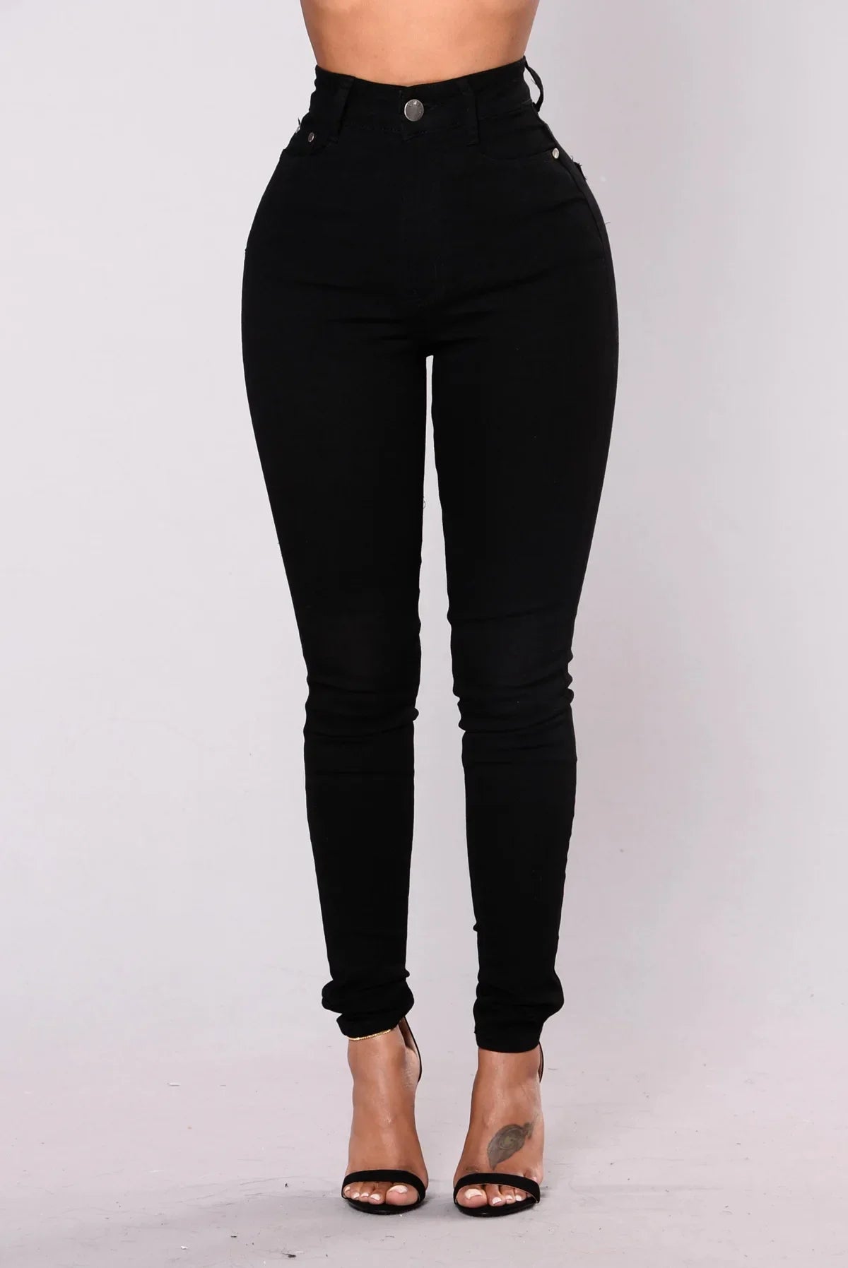 Women High Waist Stretch Hip Lift Denim Skinny Pants Jeans Full Length Sexy Slim Bleachded Solid Color Pants.