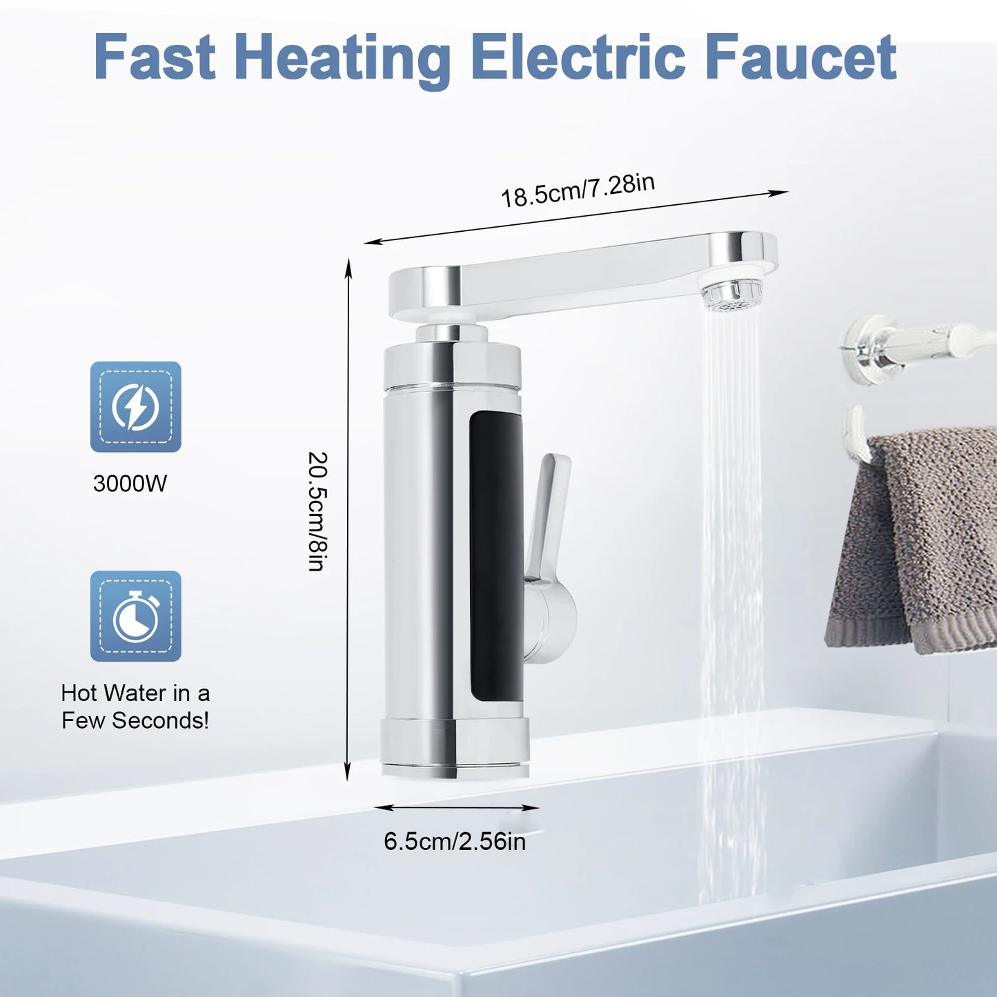 3000W Electric Instantaneous Hot Water Tap LED Stainless Steel Faucet with Digital Display Bathroom Kitchen Cold Heating Faucet