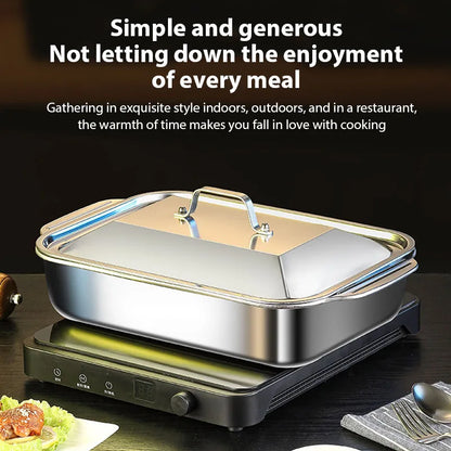 Stainless Steel Grilled Fish Pan Large Capacity with Lid Oven BBQ Plate Easy To Clean Rectangular Roaster Pan Fried Beef Seafood.