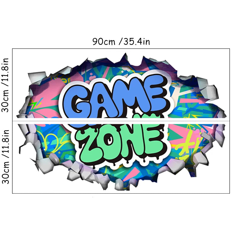 Larger Game Poster 3D Wall Hole Art Cool Gamer Zone Gamepad Vinyl Mural Stickers Home Decoration for Kids Bedroom Gaming Rooms.