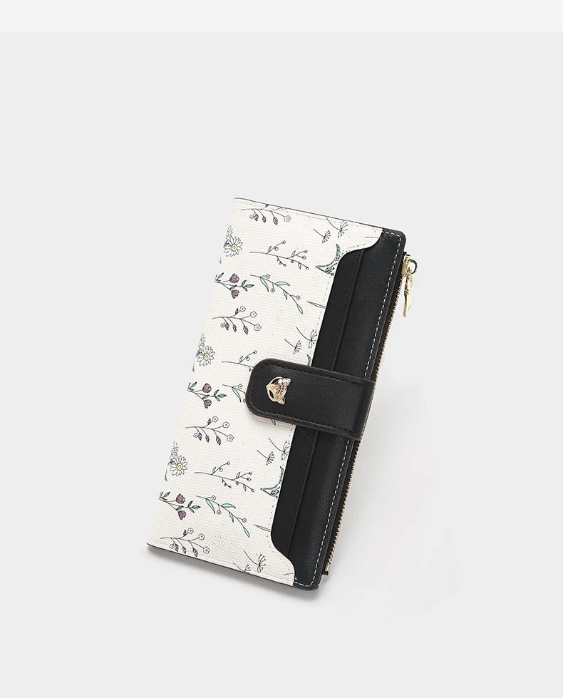 FOXER New Women's Long Wallet Fashion Multi-card Clutch Slot Card Holder Signature Versatile PU Floral Wallet Zipper Coin Purse
