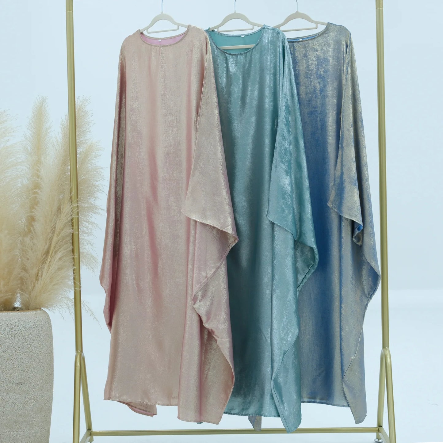 New Ramadan Batwing Sleeve Satin Abaya Dubai Luxury Islam Muslim Kaftan Dress Kebaya Abayas Women Robe Musulmane Femme Vestidos.