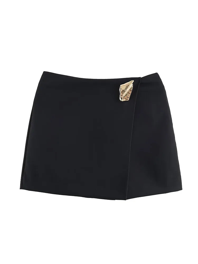 2025 Women Summer Shorts Skirts Casual Solid High Waist Side Zipper Asymmetry Female Elegant Street Shorts Clothing.