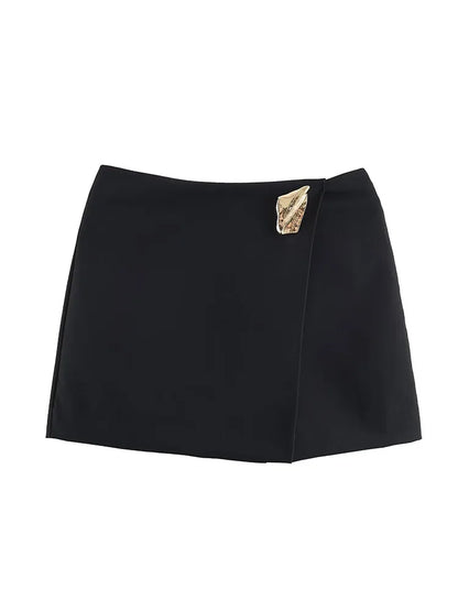 2025 Women Summer Shorts Skirts Casual Solid High Waist Side Zipper Asymmetry Female Elegant Street Shorts Clothing.