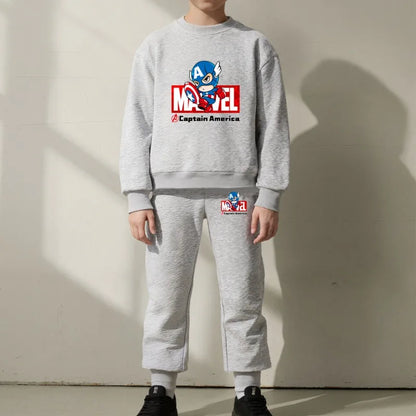 Marvel Spring/autumn Children's Clothing  Sets Captain America Boys O Neck Hoodies Pants Two Piece Casual Pullover Set for Kids.