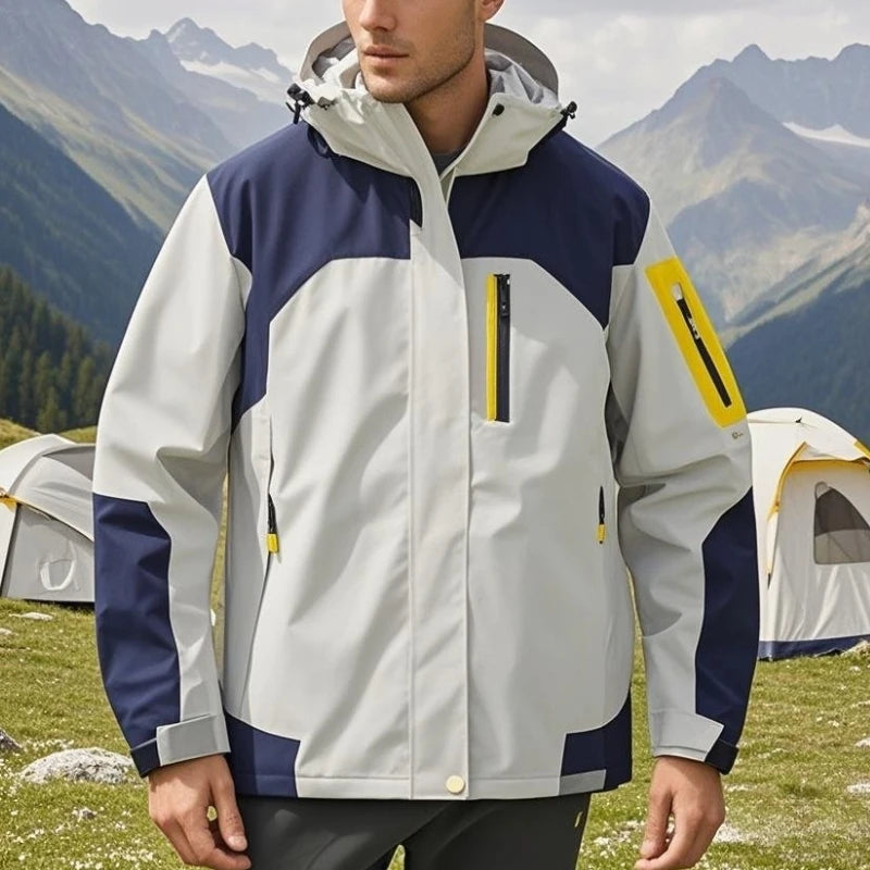 Men's Single-layer Hiking Jacket Patchwork Hooded Hiking Coat Men Color Block Windbreaker Jackets Outdoor Mountaineering Coats.