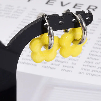 Colorful Flower Glass Drop Charms Earring Gold Color Circle Ear Buckle Hoops Stainless Steel Earrings Fashion Jewelry for Women