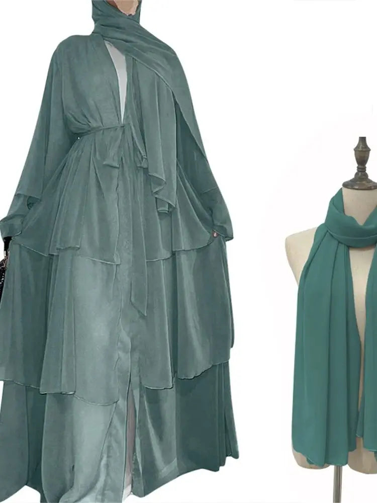 Summer Open Chiffon Khimar Kimono Abaya Dubai Luxury 2024 Muslim Sets Modest Kaftan Hijab Dresses For Women Islam Kebaya Damen.