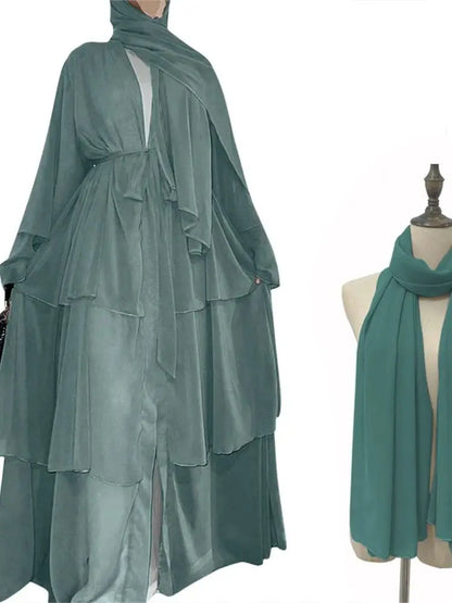 Summer Open Chiffon Khimar Kimono Abaya Dubai Luxury 2024 Muslim Sets Modest Kaftan Hijab Dresses For Women Islam Kebaya Damen.