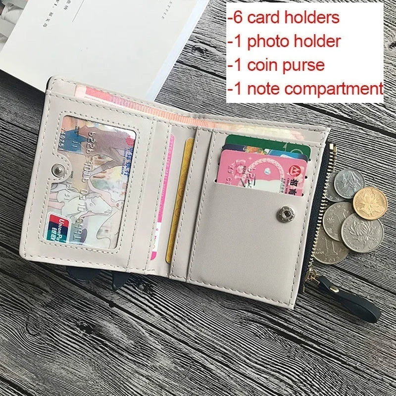 Cute Girl Heart Women's Embroidered Thread Cartoon Animal Wallet Korean Version Short Tassel Zipper Card Bag Earphone Cable Bag.