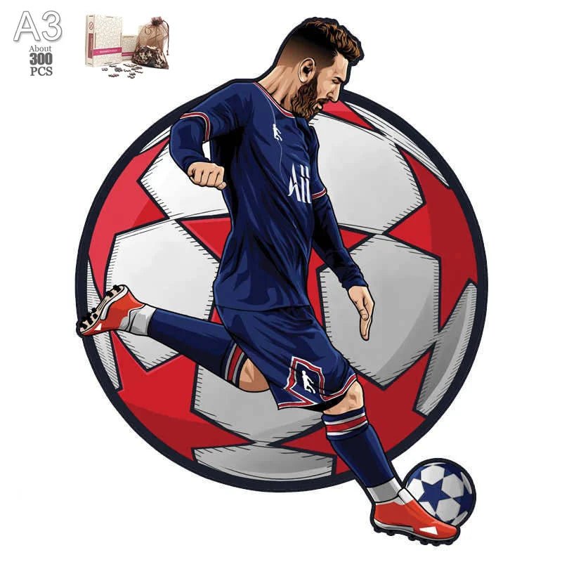 Soccer Player Wooden Puzzle for Football Fan Sports Star Wood Jigsaw Advanced Difficulty A3 A4 Size Puzzles