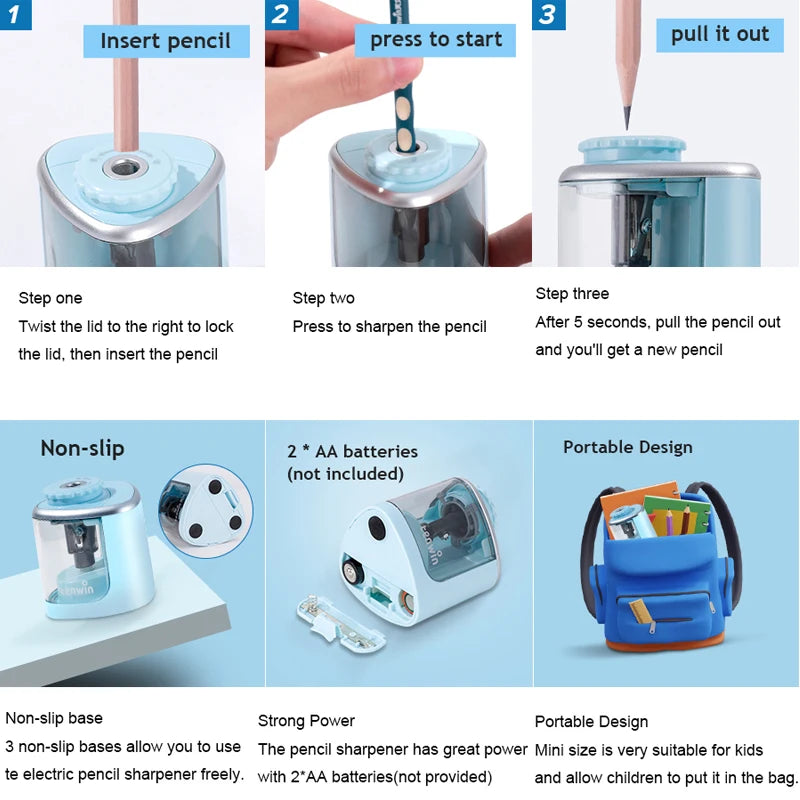 Elektrischer automatischer Bleistift spitzer für Studenten, spiralförmiger Stahl klingens chärfer für Künstler, Buntstifte für Kinder und Erwachsene.
