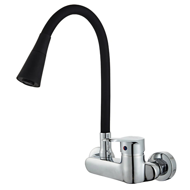 BAKALA Multicolor Wall Mounted Kitchen Faucet 360 Degree Swivel Flexible Hose Double Hole Sink Mixer Tap Wall Kitchen Mixers