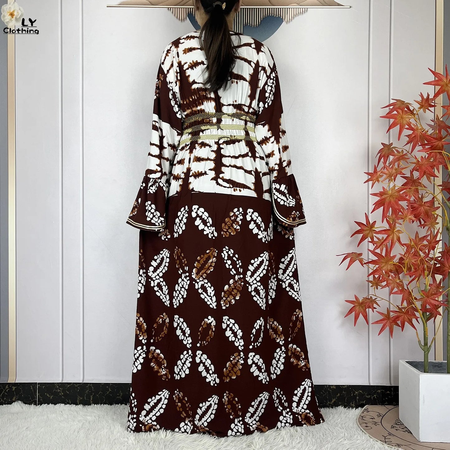 New Women Party Dress Dubai Muslim Summer Cotton Long Sleeve Collect Waist Boubou Maxi Islam Women Elegant Dress African Abaya.