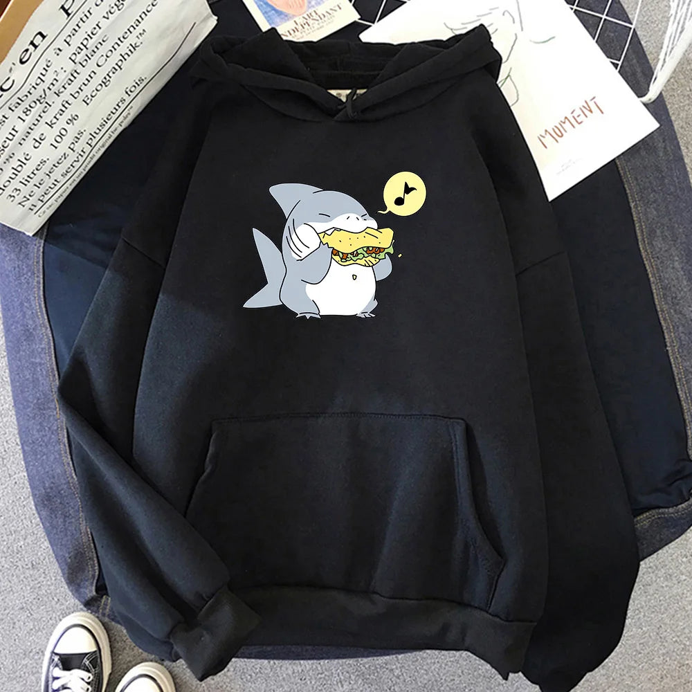 Jeff The Landshark Cute Hoodies Cartoon Print Harajuku Manga Sweatshirt Long-sleeved Fleece Clothing Sudaderas Casual Pullovers.