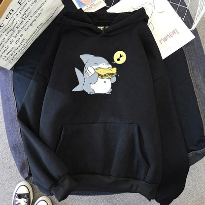 Jeff The Landshark Cute Hoodies Cartoon Print Harajuku Manga Sweatshirt Long-sleeved Fleece Clothing Sudaderas Casual Pullovers.