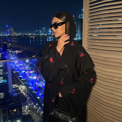 Eid 2025 New Embroideried Abaya Kimono Dubai Luxury Cardigan Muslim Party Kaftan Robe Abayas for Women Turkish Islamic Clothing.