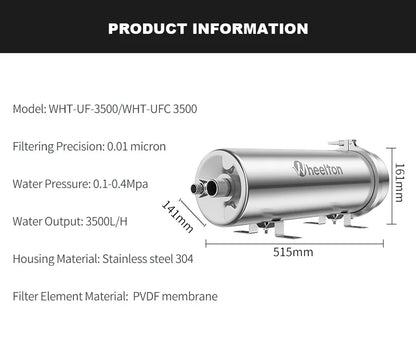 Wheelton PVDF UF 3500L/H Water Purifier Whole House Ultrafiltration Filter 0.01um Filtration SUS304 Drinkable Water.