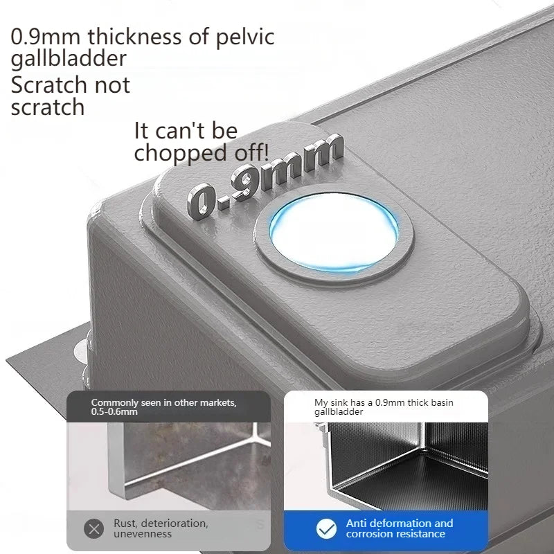 Stainless Steel Kitchen Sink Gray Household Large Single Slot Wash Vegetables and Dish Basin Multifunctional Dish Basin Sink