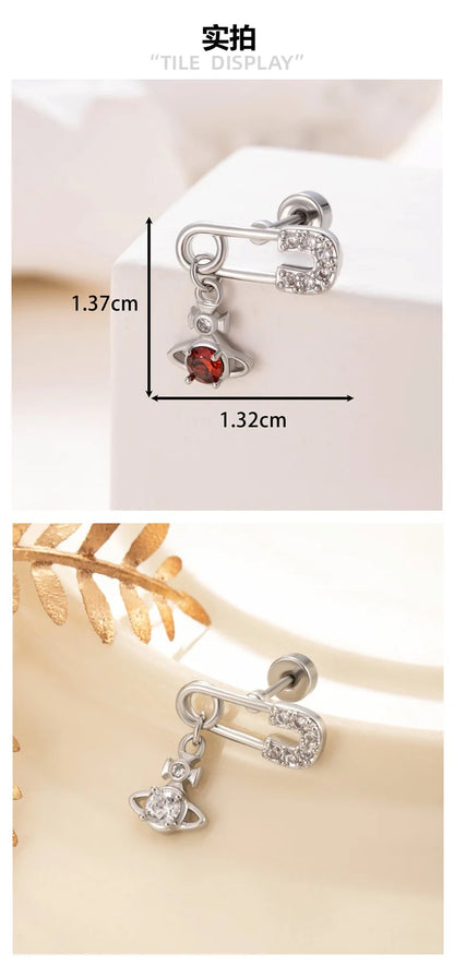 1 PCS Cute Pink Zircon Crystal Ear Bone Nail 316L Medical Titanium Steel Star Stud Earrings for Women Y2K Punk Piercing Jewelry.