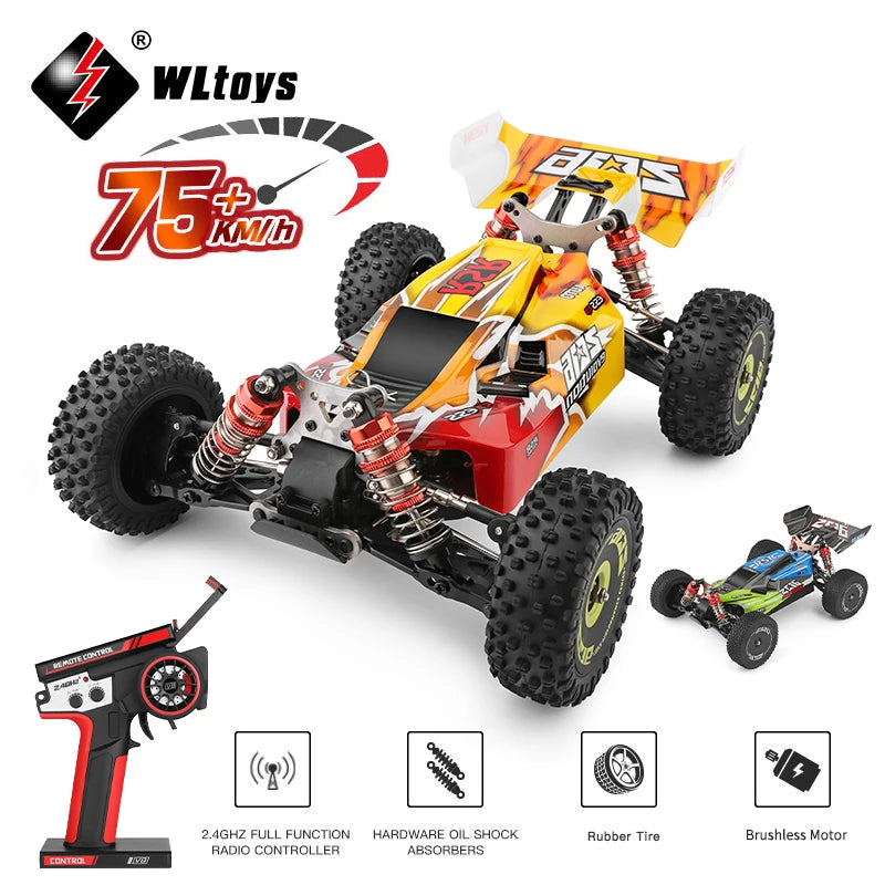 WLtoys 144010 144001 75KM/H 2.4G RC Car Brushless 4WD Electric High Speed Off-Road Remote Control Drift Toys for Children Racing.