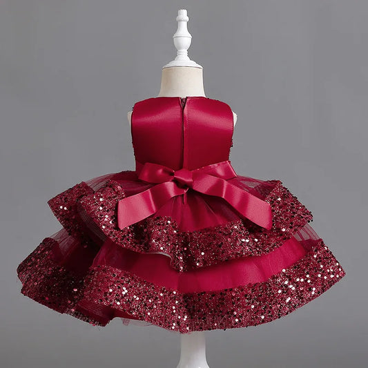 Sommer Neue Perlen Fliege Pailletten Mesh Kinder Ärmelloses Abendkleid Schule Abschlussfeier Multi Layered Kleid