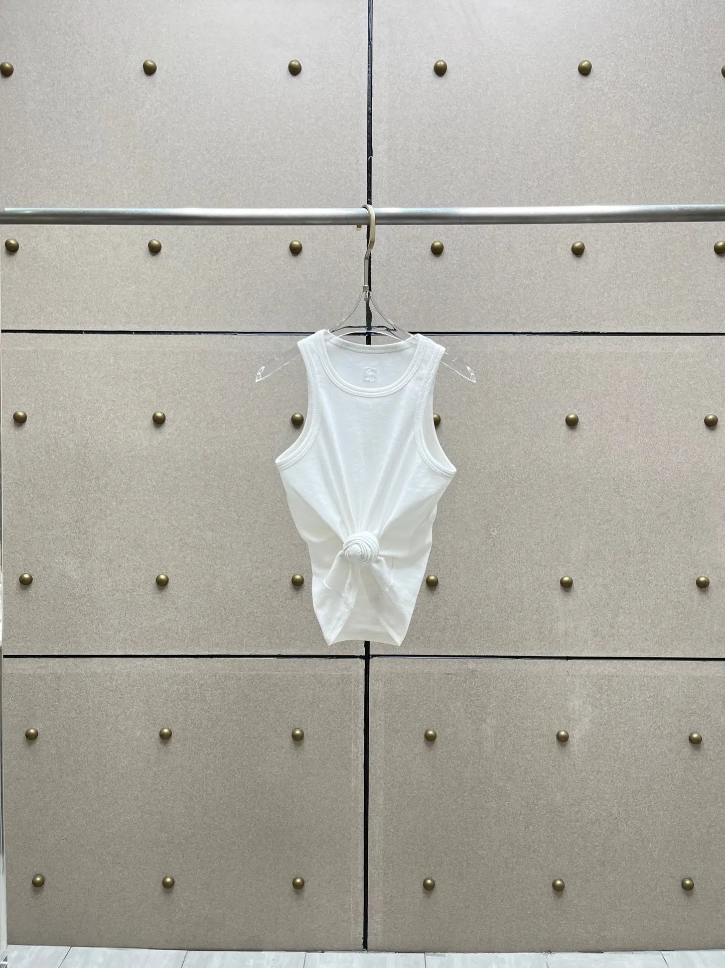 Y2K knotted twist knitted threaded round neck Top women fashionable and versatile navel padded shoulder short-sleeved T-shirt