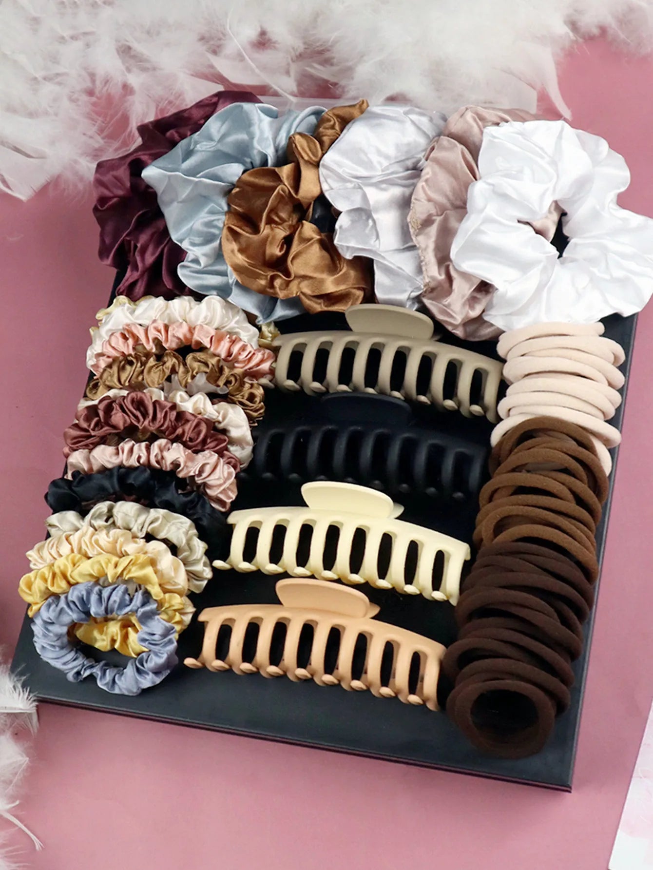 Brown Hair Accessories for Woman Set Ponytail Holders Variety Hair Clips Hair Scrunchies HairBands Scrunchy HairTies.