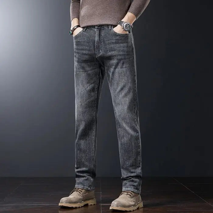 2025 New High Quality Jeans Men Baggy Pants Autumn Straight Cut Loose Solid Denim Pants Streetwear Fashion Pockets Vintage Man